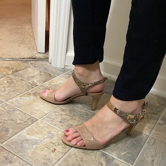 Fratelli Rossetti Tan Sandal Heels Snake Strap 7.5 - Picture 12 of 14